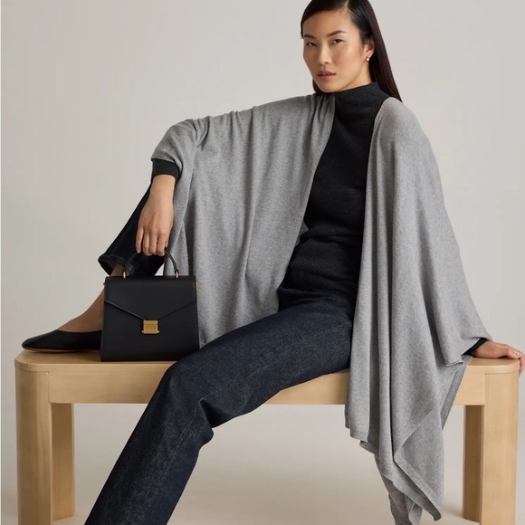 Quince Cotton Cashmere Ruana/Wrap in Heather Gray OS - Picture 3 of 5